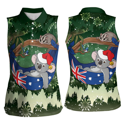 Aussie Festive Koala Christmas Women Sleeveless Polo Shirt Koala-ty Time Flag Hammock Green Style