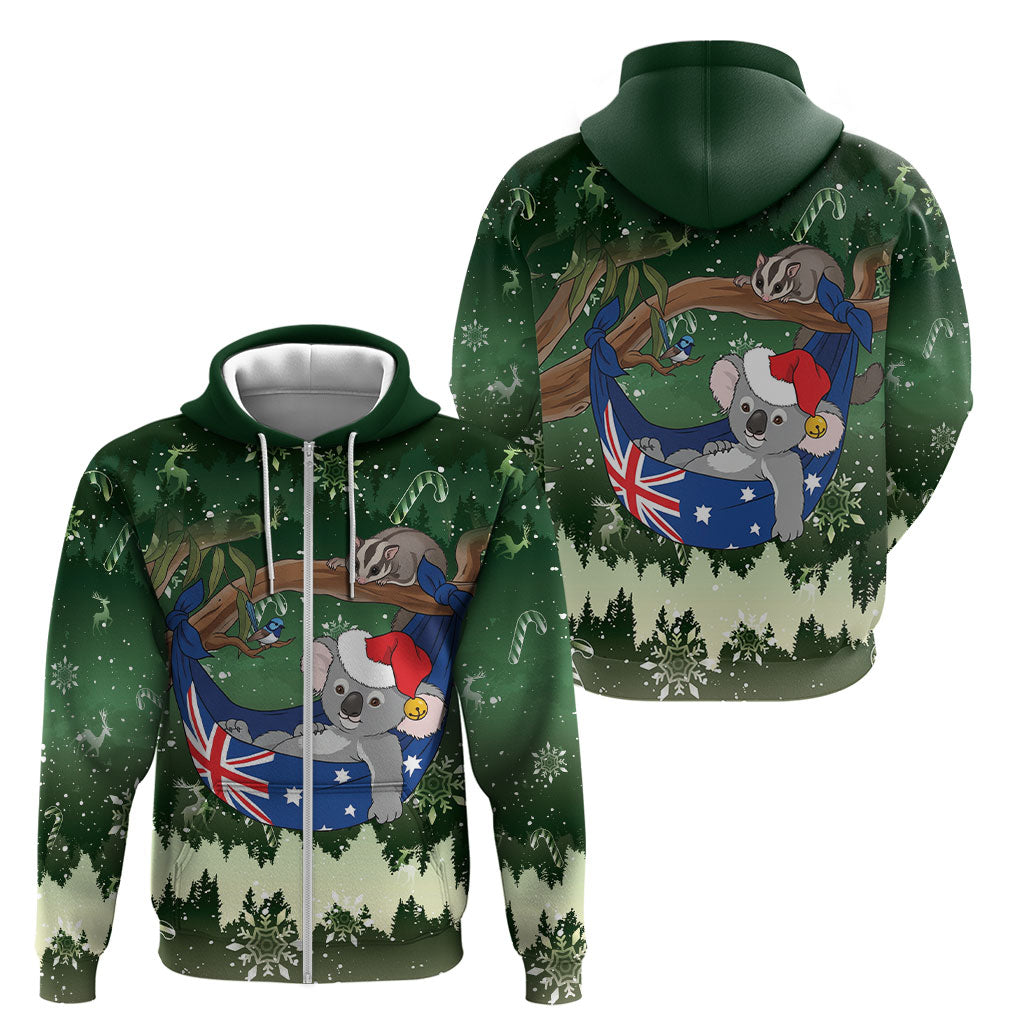 Aussie Festive Koala Christmas Zip Hoodie Koala-ty Time Flag Hammock Green Style