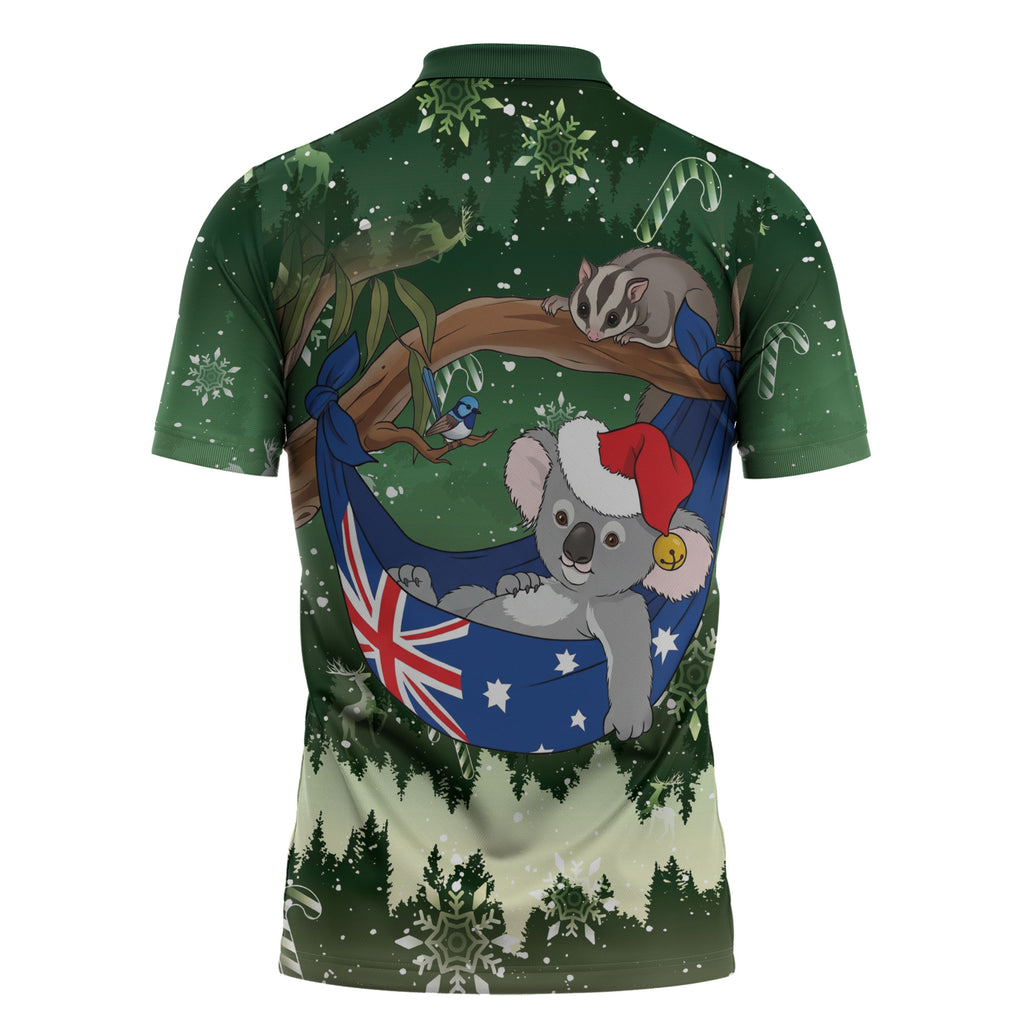 Aussie Festive Koala Christmas Zipper Polo Shirt Koala-ty Time Flag Hammock Green Style