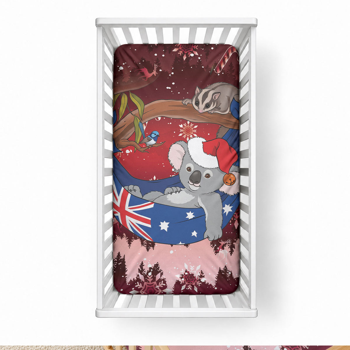 Aussie Festive Koala Christmas Baby Bed Cover Koala-ty Time Flag Hammock Red Style