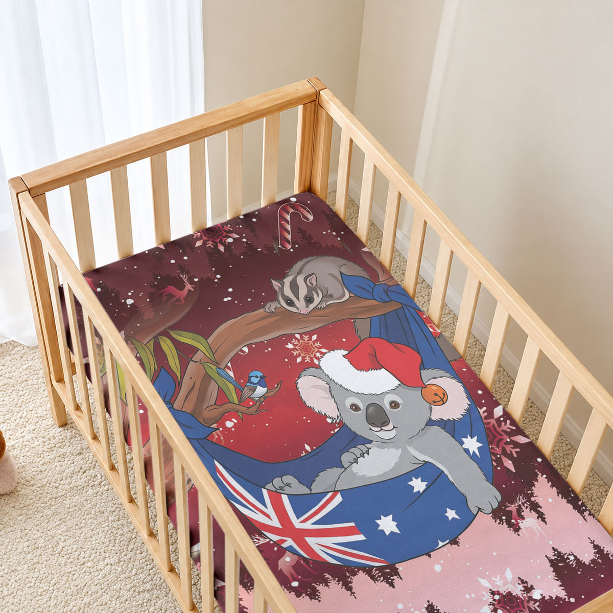 Aussie Festive Koala Christmas Baby Bed Cover Koala-ty Time Flag Hammock Red Style