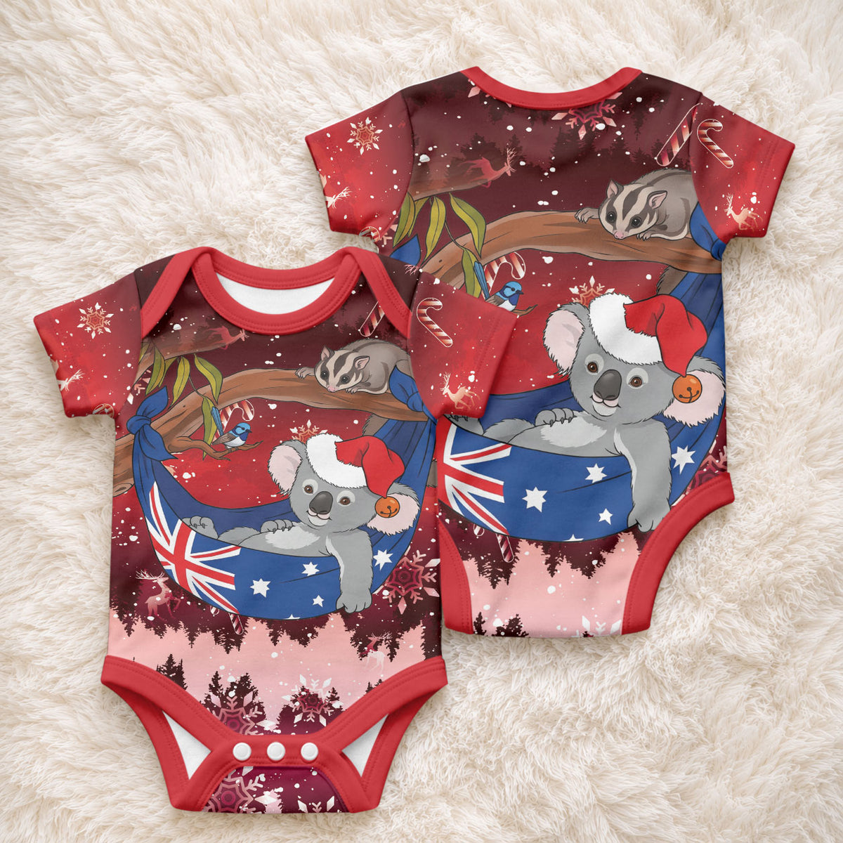 Aussie Festive Koala Christmas Baby Onesie Koala-ty Time Flag Hammock Red Style