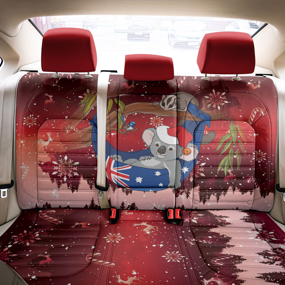 Aussie Festive Koala Christmas Back Car Seat Cover Koala-ty Time Flag Hammock Red Style