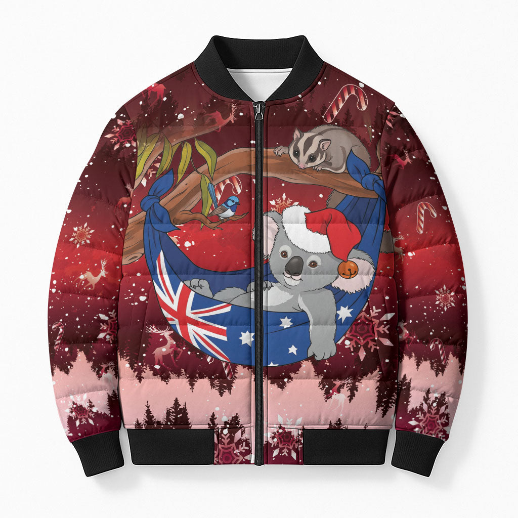 Aussie Festive Koala Christmas Bomber Puffer Jacket Koala-ty Time Flag Hammock Red Style