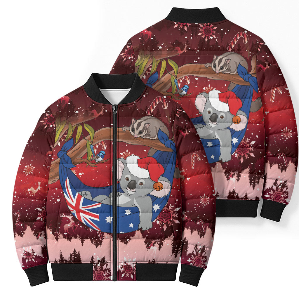 Aussie Festive Koala Christmas Bomber Puffer Jacket Koala-ty Time Flag Hammock Red Style