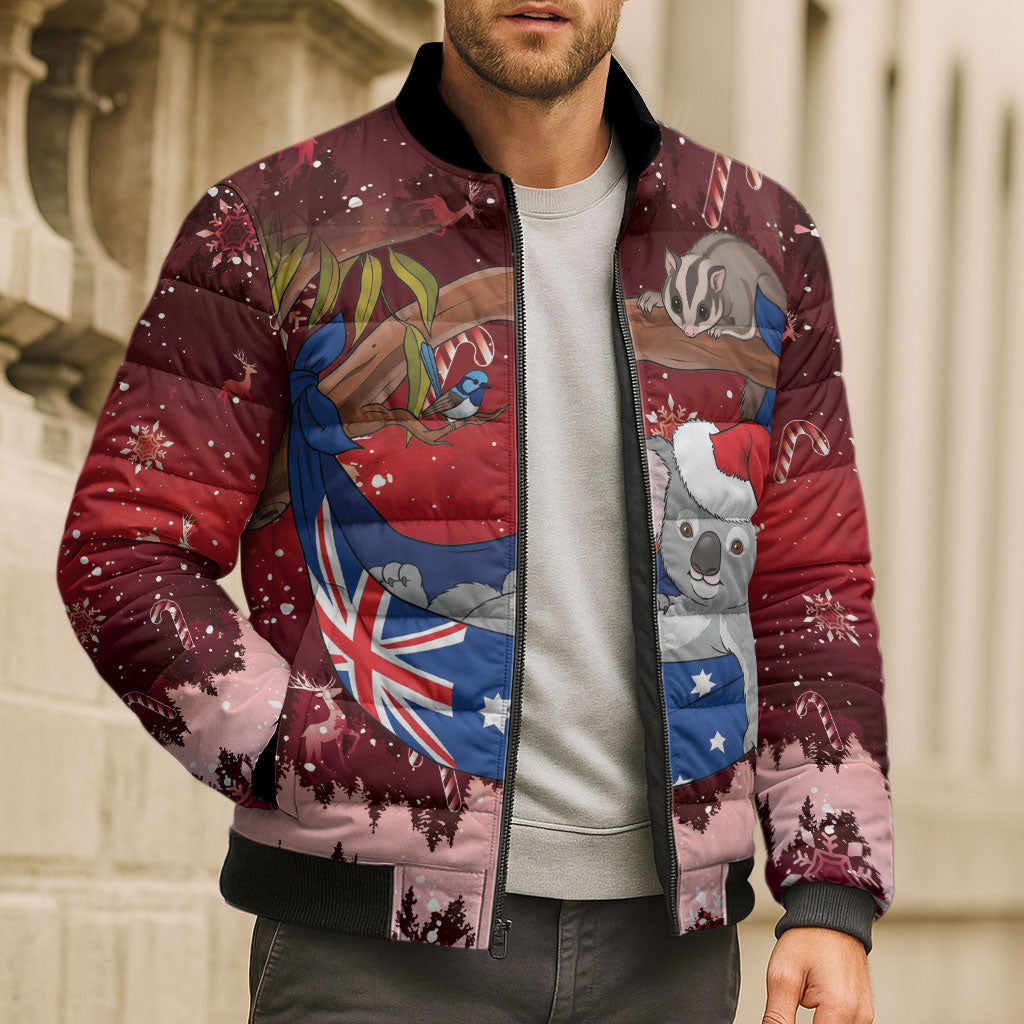 Aussie Festive Koala Christmas Bomber Puffer Jacket Koala-ty Time Flag Hammock Red Style