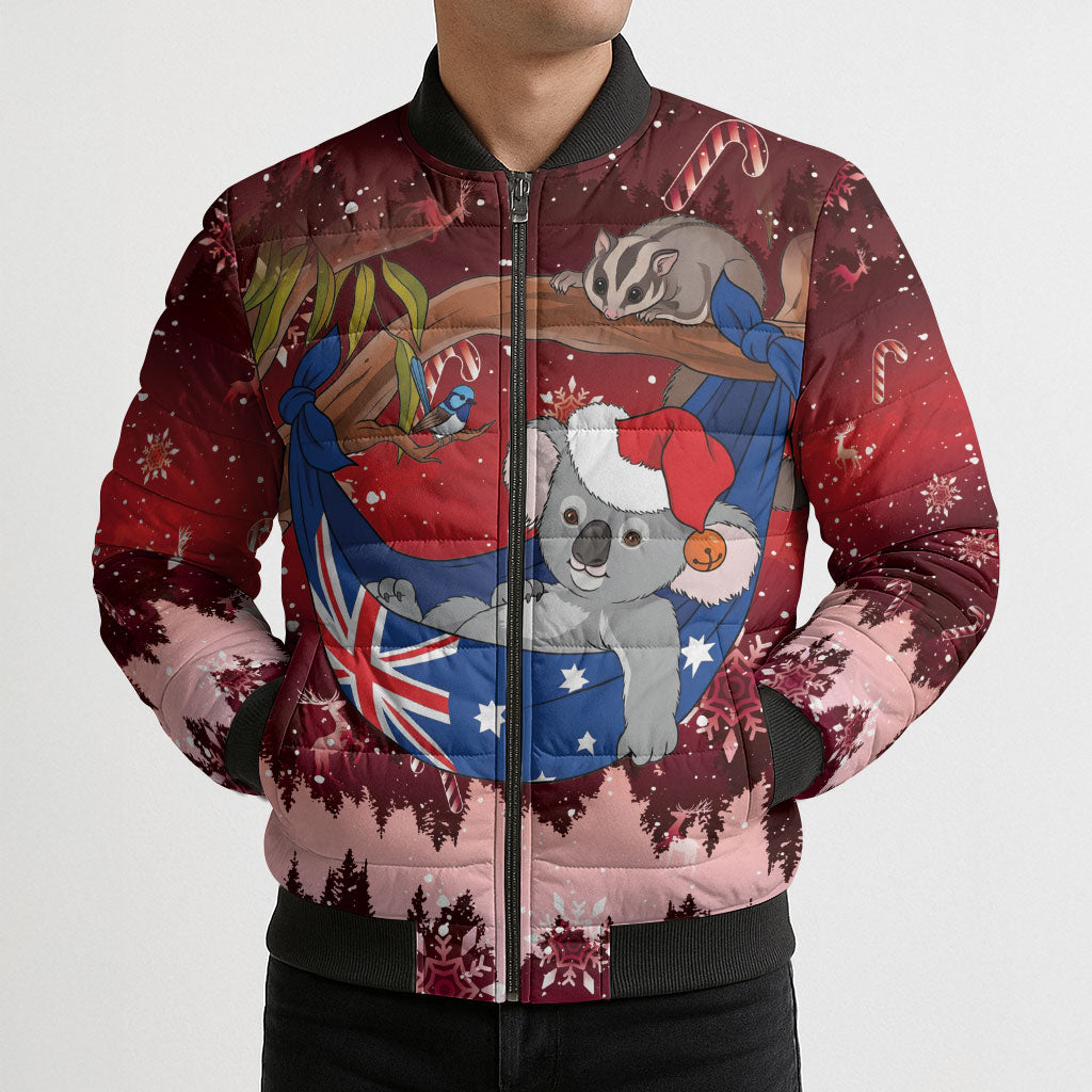 Aussie Festive Koala Christmas Bomber Puffer Jacket Koala-ty Time Flag Hammock Red Style