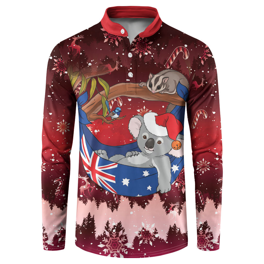 Aussie Festive Koala Christmas Button Sweatshirt Koala-ty Time Flag Hammock Red Style
