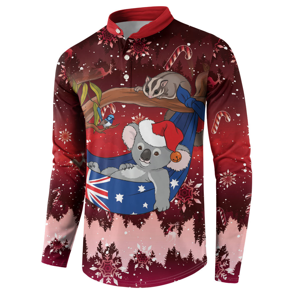 Aussie Festive Koala Christmas Button Sweatshirt Koala-ty Time Flag Hammock Red Style