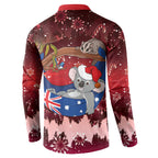 Aussie Festive Koala Christmas Button Sweatshirt Koala-ty Time Flag Hammock Red Style