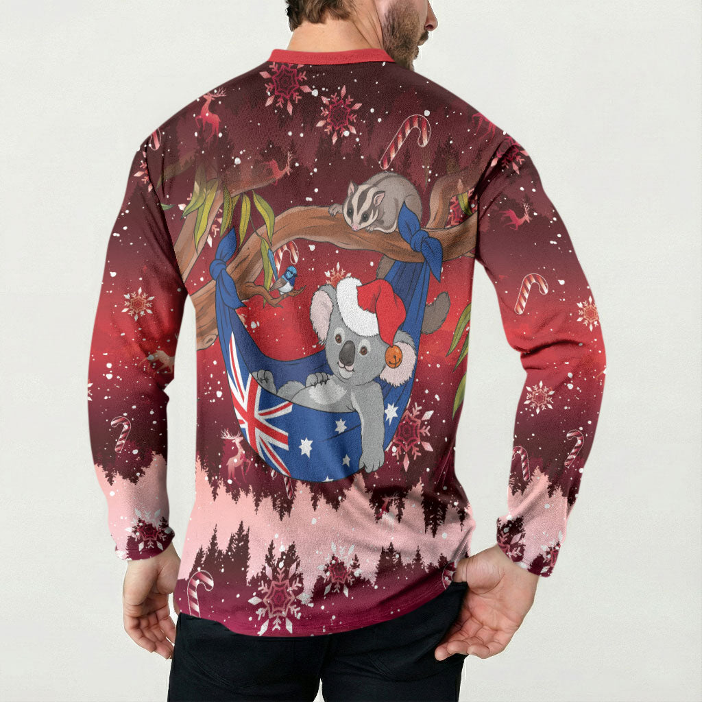 Aussie Festive Koala Christmas Button Sweatshirt Koala-ty Time Flag Hammock Red Style