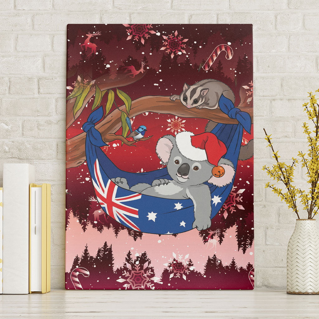 Aussie Festive Koala Christmas Canvas Wall Art Koala-ty Time Flag Hammock Red Style
