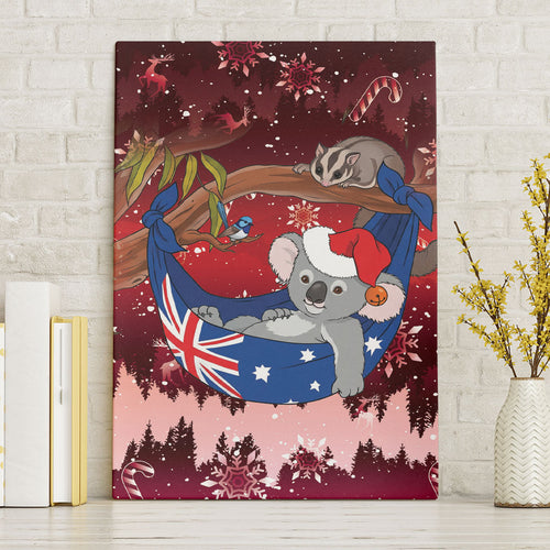 Aussie Festive Koala Christmas Canvas Wall Art Koala-ty Time Flag Hammock Red Style