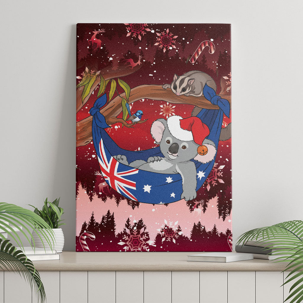 Aussie Festive Koala Christmas Canvas Wall Art Koala-ty Time Flag Hammock Red Style