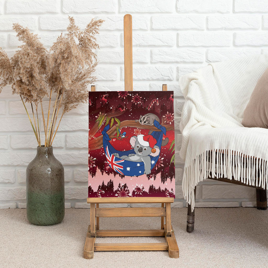 Aussie Festive Koala Christmas Canvas Wall Art Koala-ty Time Flag Hammock Red Style