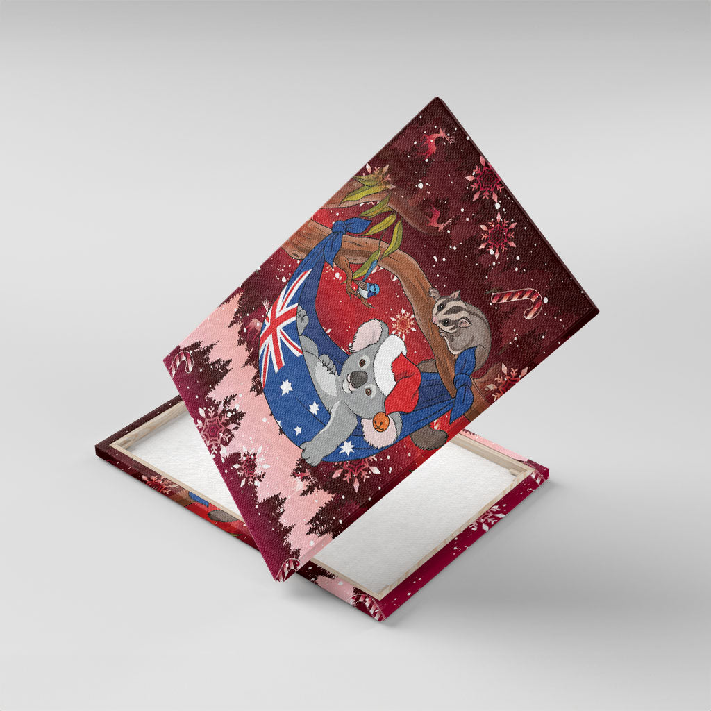 Aussie Festive Koala Christmas Canvas Wall Art Koala-ty Time Flag Hammock Red Style