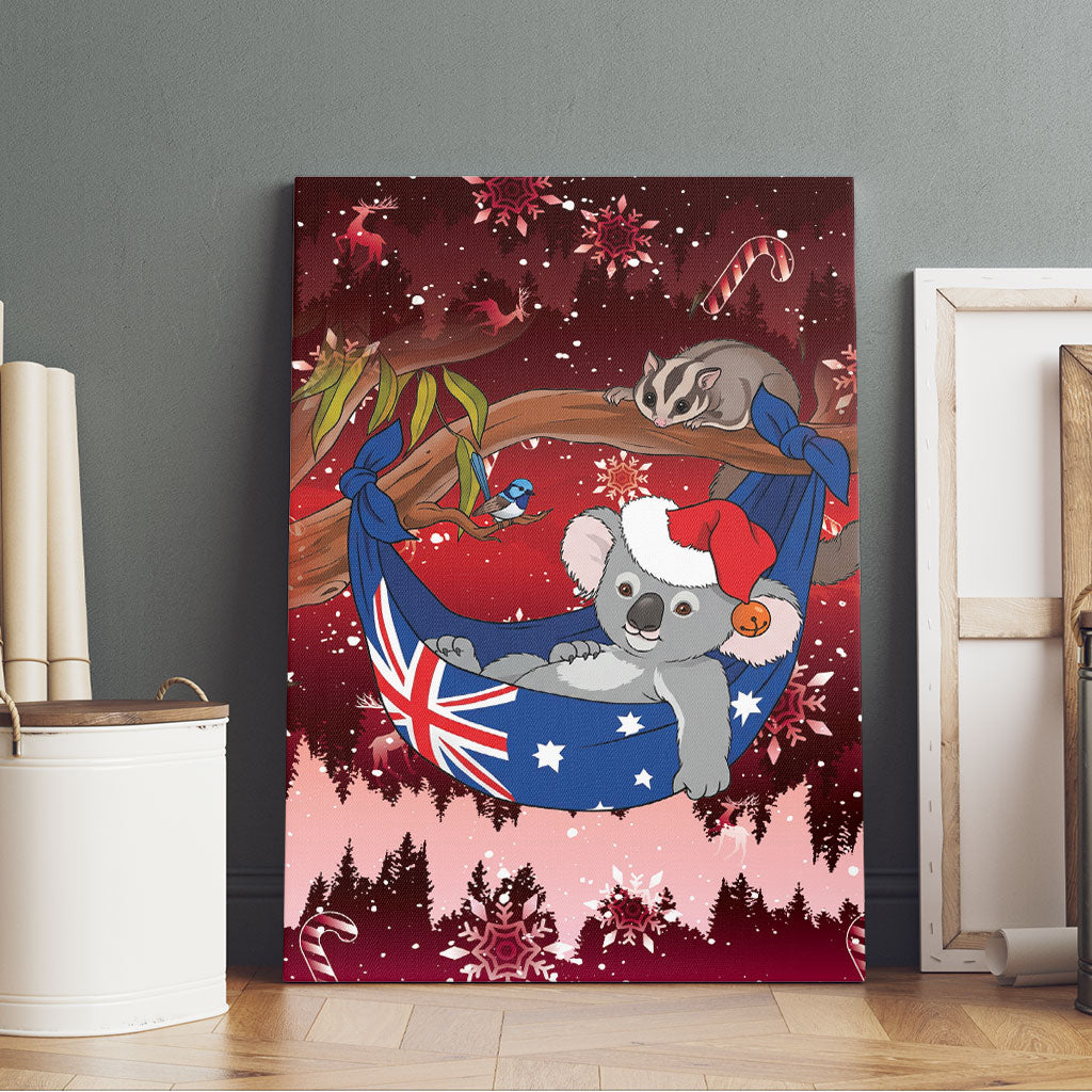 Aussie Festive Koala Christmas Canvas Wall Art Koala-ty Time Flag Hammock Red Style