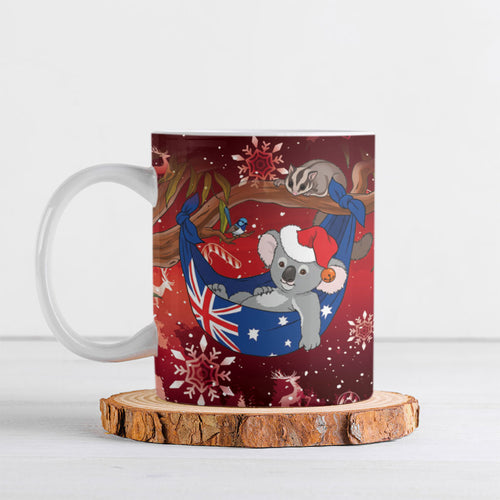 Aussie Festive Koala Christmas Ceramic Mug Koala-ty Time Flag Hammock Red Style