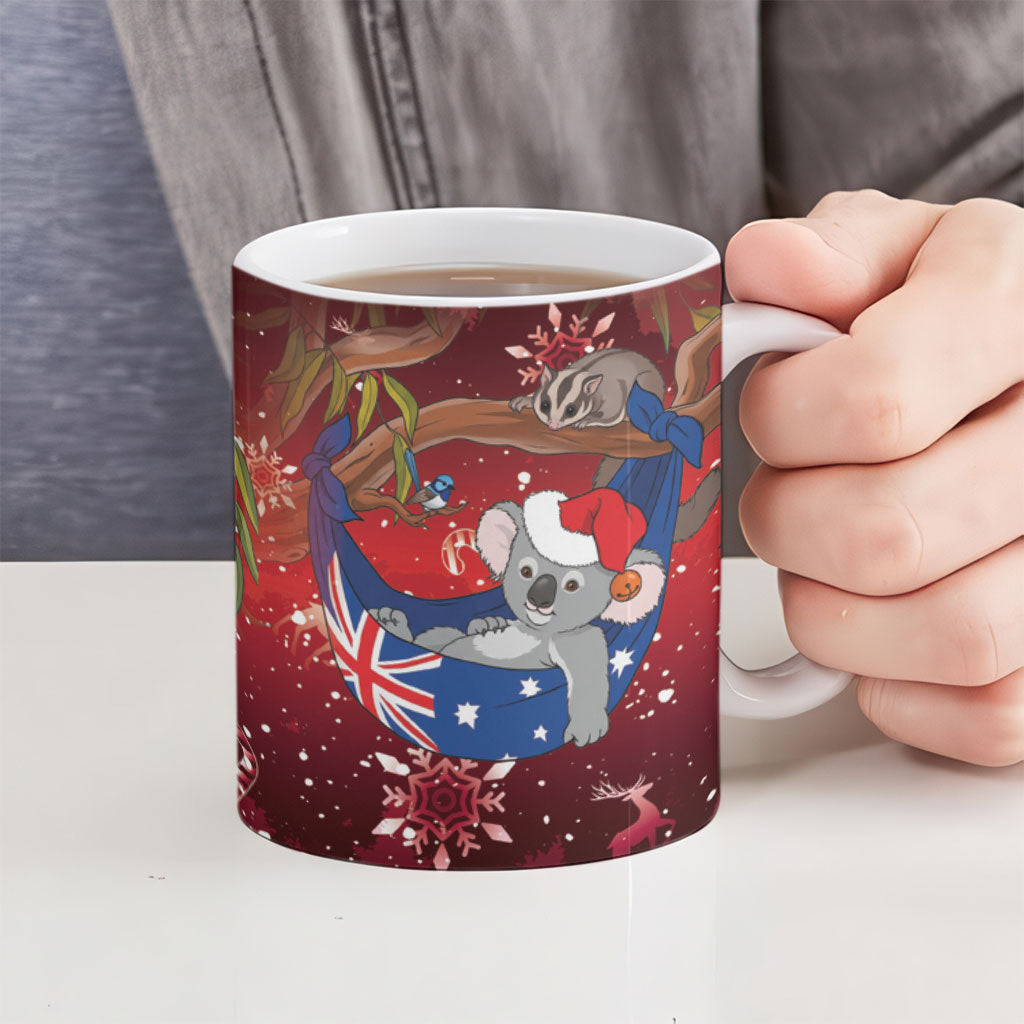 Aussie Festive Koala Christmas Ceramic Mug Koala-ty Time Flag Hammock Red Style