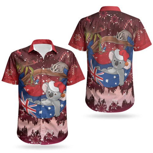 Aussie Festive Koala Christmas Couples Matching Mermaid Dress and Hawaiian Shirt Koala-ty Time Flag Hammock Red Style