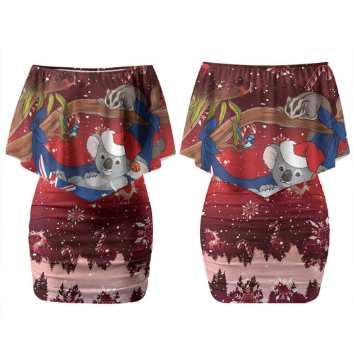 Aussie Festive Koala Christmas Couples Matching Off Shoulder Short Dress and Hawaiian Shirt Koala-ty Time Flag Hammock Red Style