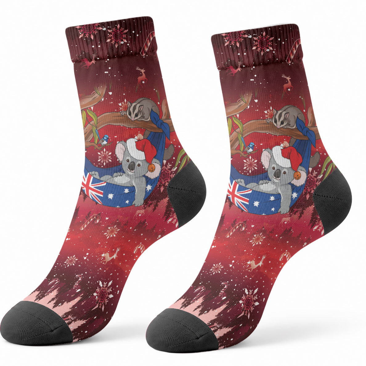 Aussie Festive Koala Christmas Crew Socks Koala-ty Time Flag Hammock Red Style