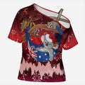 Aussie Festive Koala Christmas Cross Shoulder Shirt Koala-ty Time Flag Hammock Red Style