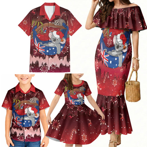 Aussie Festive Koala Christmas Family Matching Mermaid Dress and Hawaiian Shirt Koala-ty Time Flag Hammock Red Style