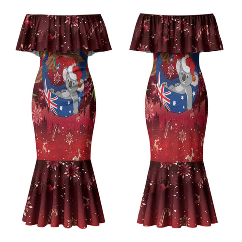 Aussie Festive Koala Christmas Family Matching Mermaid Dress and Hawaiian Shirt Koala-ty Time Flag Hammock Red Style
