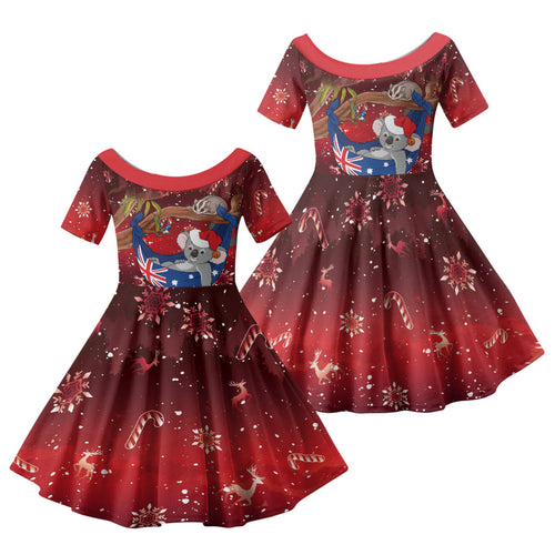 Aussie Festive Koala Christmas Family Matching Mermaid Dress and Hawaiian Shirt Koala-ty Time Flag Hammock Red Style