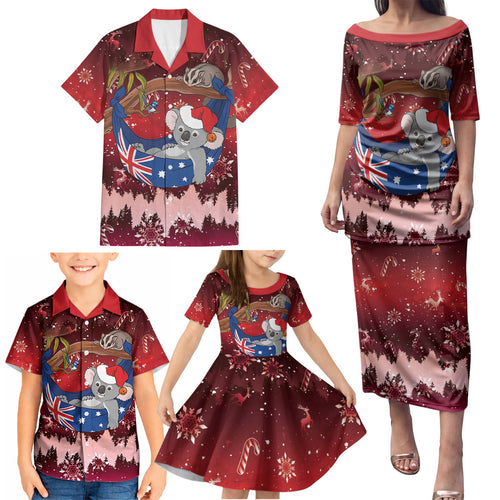 Aussie Festive Koala Christmas Family Matching Puletasi and Hawaiian Shirt Koala-ty Time Flag Hammock Red Style