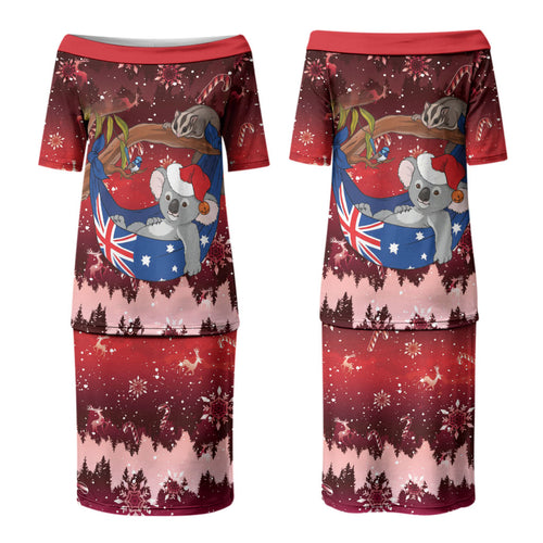 Aussie Festive Koala Christmas Family Matching Puletasi and Hawaiian Shirt Koala-ty Time Flag Hammock Red Style