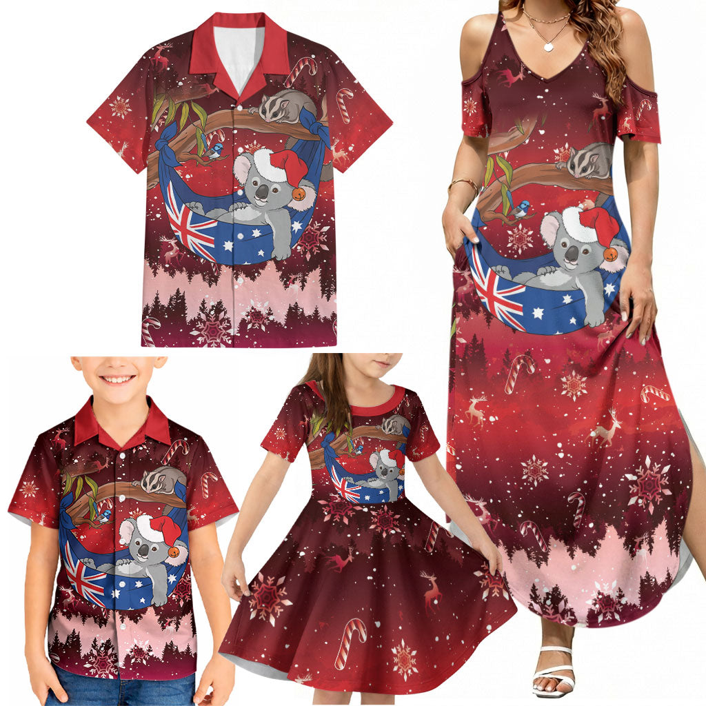 Aussie Festive Koala Christmas Family Matching Summer Maxi Dress and Hawaiian Shirt Koala-ty Time Flag Hammock Red Style