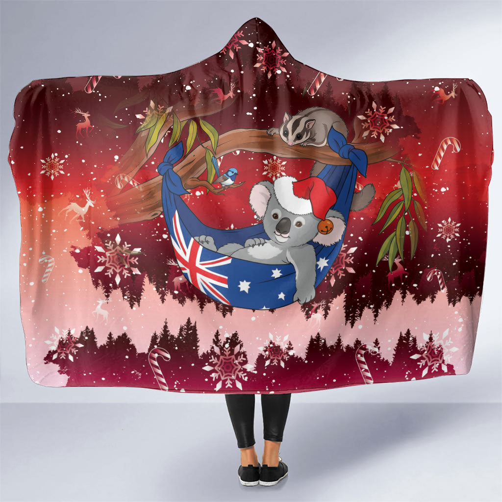Aussie Festive Koala Christmas Hooded Blanket Koala-ty Time Flag Hammock Red Style