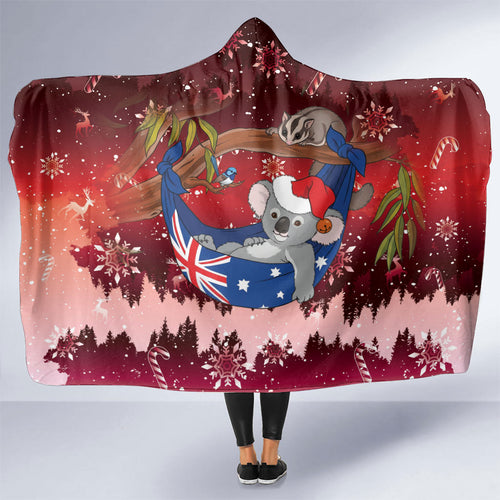 Aussie Festive Koala Christmas Hooded Blanket Koala-ty Time Flag Hammock Red Style
