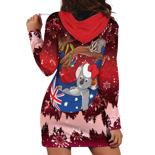 Aussie Festive Koala Christmas Hoodie Dress Koala-ty Time Flag Hammock Red Style