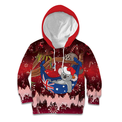 Aussie Festive Koala Christmas Kid Hoodie Koala-ty Time Flag Hammock Red Style