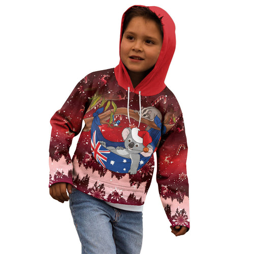 Aussie Festive Koala Christmas Kid Hoodie Koala-ty Time Flag Hammock Red Style