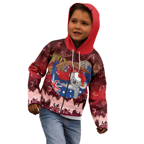 Aussie Festive Koala Christmas Kid Hoodie Koala-ty Time Flag Hammock Red Style