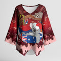 Aussie Festive Koala Christmas Kimono Sleeve Blouse Koala-ty Time Flag Hammock Red Style
