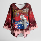 Aussie Festive Koala Christmas Kimono Sleeve Blouse Koala-ty Time Flag Hammock Red Style