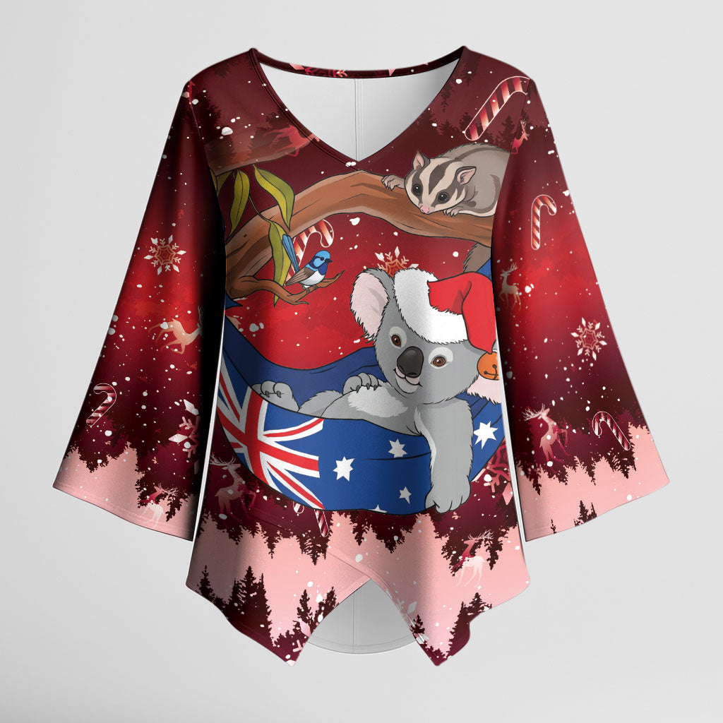 Aussie Festive Koala Christmas Kimono Sleeve Blouse Koala-ty Time Flag Hammock Red Style