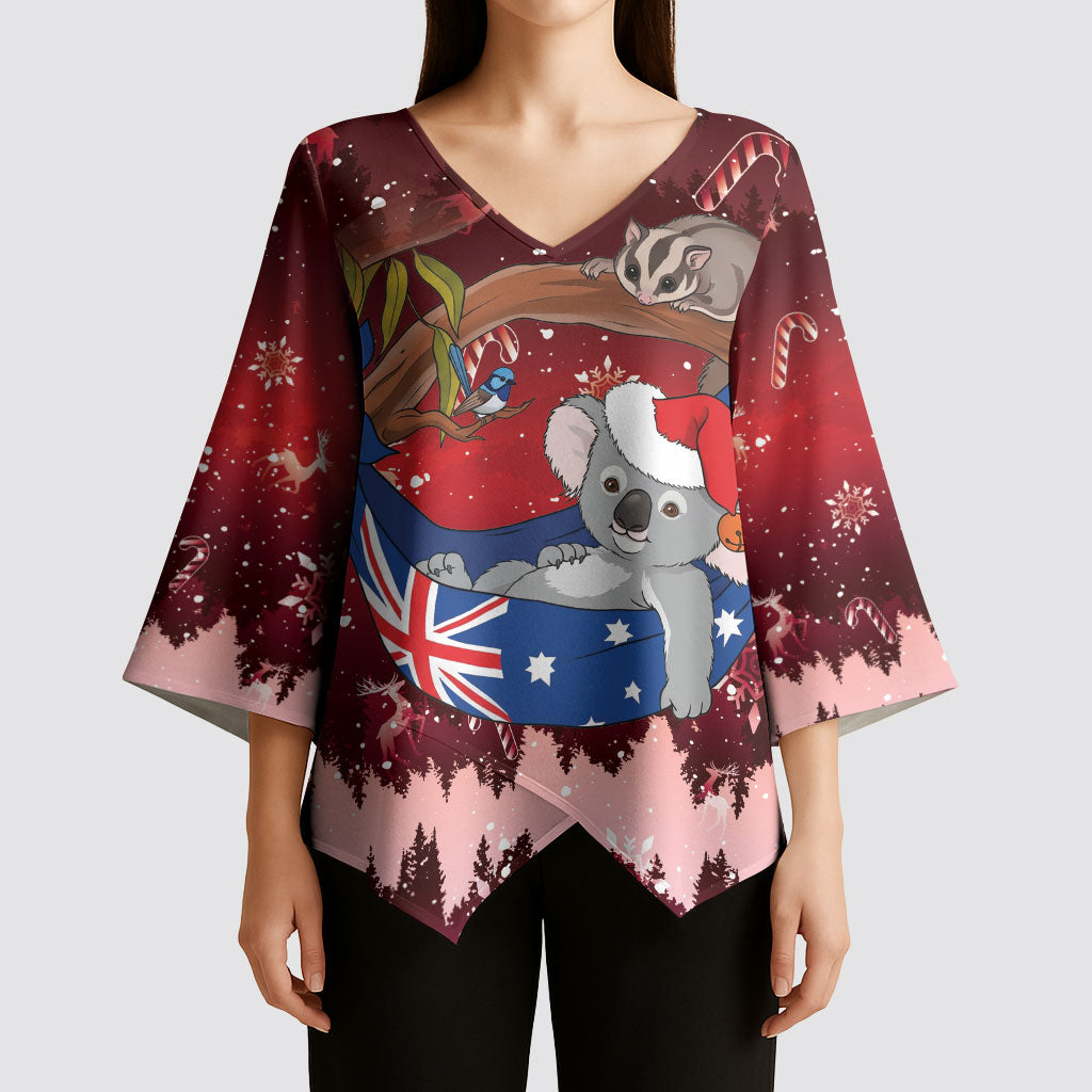Aussie Festive Koala Christmas Kimono Sleeve Blouse Koala-ty Time Flag Hammock Red Style