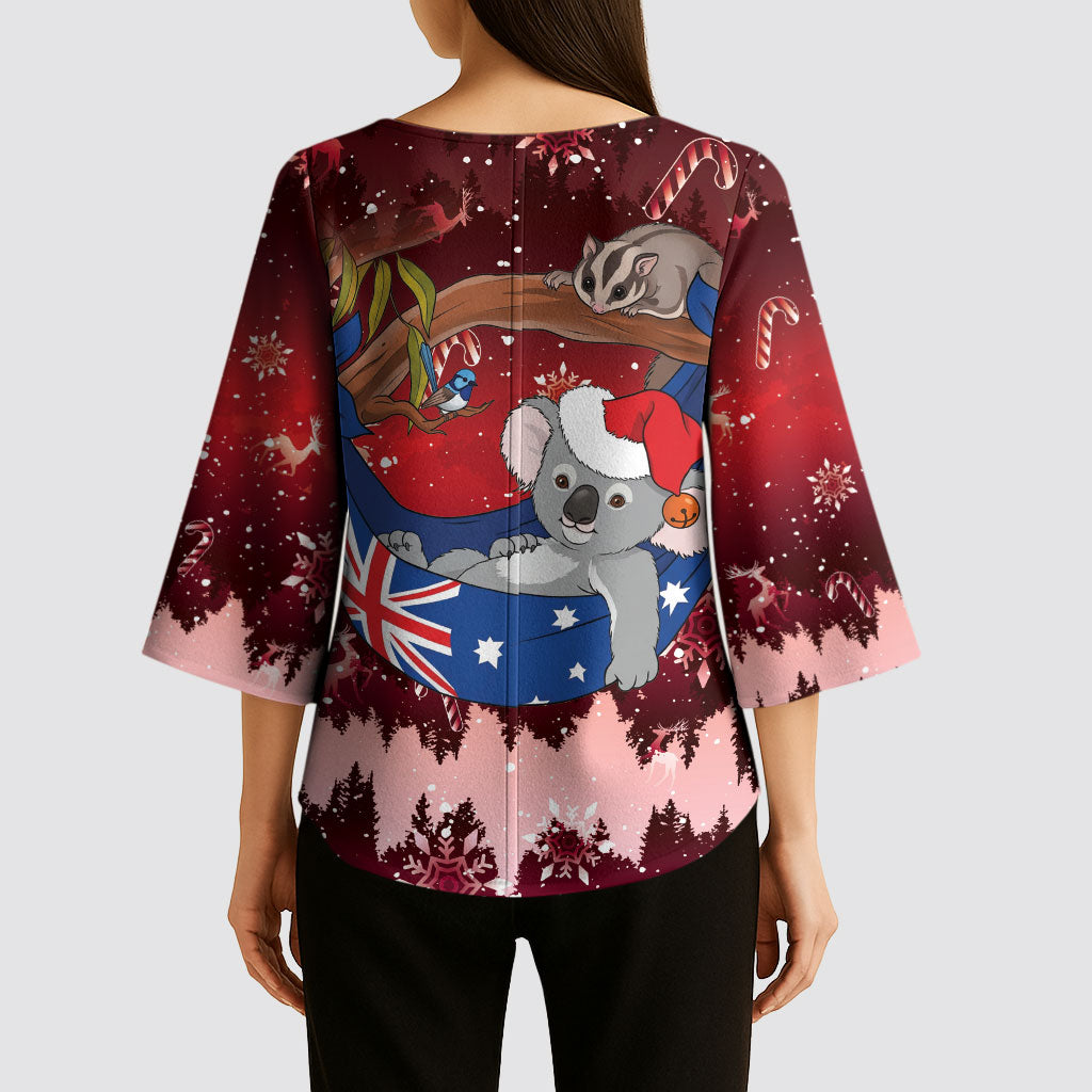 Aussie Festive Koala Christmas Kimono Sleeve Blouse Koala-ty Time Flag Hammock Red Style