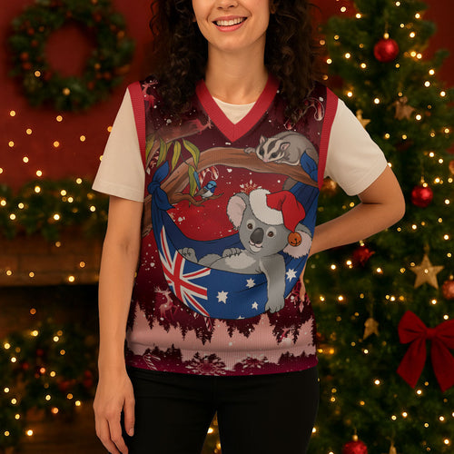 Aussie Festive Koala Christmas Knitted V-Neck Vest Koala-ty Time Flag Hammock Red Style