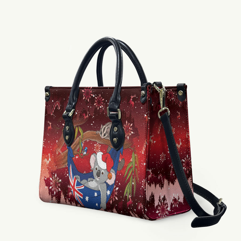 Aussie Festive Koala Christmas Leather Bag Koala-ty Time Flag Hammock Red Style