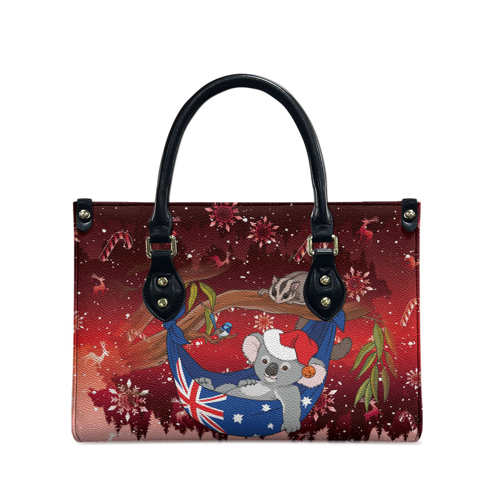 Aussie Festive Koala Christmas Leather Bag Koala-ty Time Flag Hammock Red Style