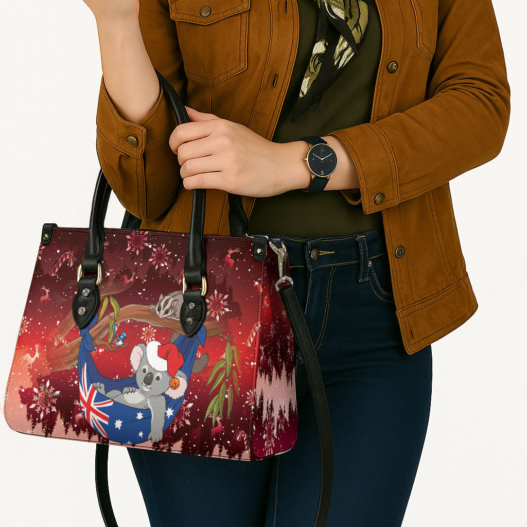 Aussie Festive Koala Christmas Leather Bag Koala-ty Time Flag Hammock Red Style