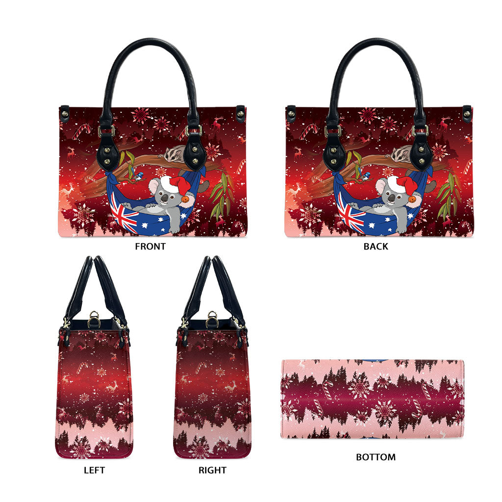 Aussie Festive Koala Christmas Leather Bag Koala-ty Time Flag Hammock Red Style