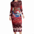 Aussie Festive Koala Christmas Long Sleeve Bodycon Dress Koala-ty Time Flag Hammock Red Style